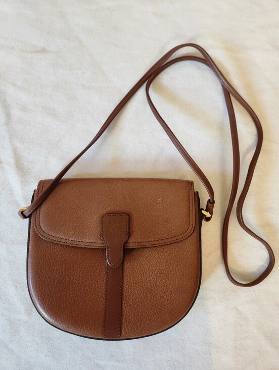 Burberry Handbags - Burberry Brown Pebbled Leather Crossbody Saddle Bag Nova Check Lining